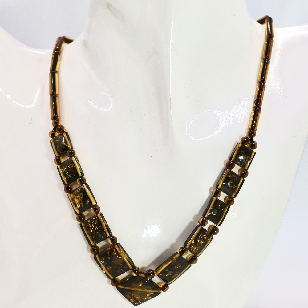 Genuine Green/Gold Amber from Russia Necklace